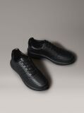 Black Laceup Leather Trainers  Men