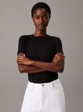 Black Slim Ribbed Modal T-shirt  Women
