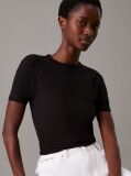 Black Slim Ribbed Modal T-shirt  Women