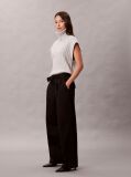 Black Cotton Twill Belted Trousers  Women