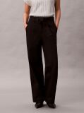 Black Cotton Twill Belted Trousers  Women