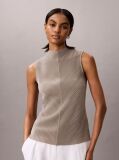 Brown Plissé Mock Neck Sleeveless Top  Women