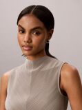 Brown Plissé Mock Neck Sleeveless Top  Women