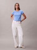 Blue Slim Ribbed Cotton Badge T-shirt  Women
