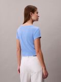 Blue Slim Ribbed Cotton Badge T-shirt  Women