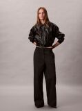 Black Cropped Faux Leather Bomber Jacket  Women