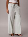 Green Linen Blend Wide Leg Trousers  Women