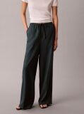 Blue Linen Blend Wide Leg Trousers  Women