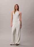 White Linen Blend Wide Leg Trousers  Women