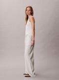 White Linen Blend Wide Leg Trousers  Women