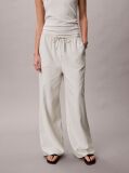 White Linen Blend Wide Leg Trousers  Women