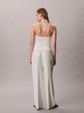 White Linen Blend Wide Leg Trousers  Women