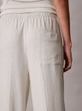 White Linen Blend Wide Leg Trousers  Women