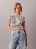 Black Slim Ribbed Stripe T-shirt  Women