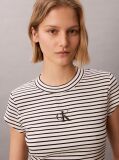 Black Slim Ribbed Stripe T-shirt  Women