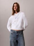 White Logo Graphic Cropped French Terry Hoodie  Women