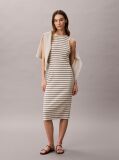 White Monologo Rib Stripe Midi Dress  Women