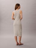 White Monologo Rib Stripe Midi Dress  Women