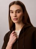 Brown Cropped Logo Elastic Zip Hoodie  Women