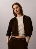 Brown Cropped Logo Elastic Zip Hoodie  Women