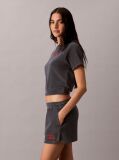 Grey Towel Terry Cropped Short Sleeve Top  Women