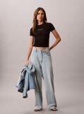 Black Ribbed Embroidered Logo T-shirt  Women