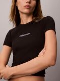 Black Ribbed Embroidered Logo T-shirt  Women