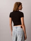 Black Ribbed Embroidered Logo T-shirt  Women