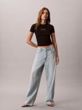 Black Ribbed Embroidered Logo T-shirt  Women