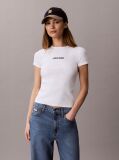White Ribbed Embroidered Logo T-shirt  Women