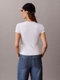 White Ribbed Embroidered Logo T-shirt  Women