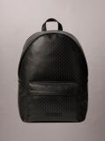 Black Coated Canvas Emblem Logo Backpack  Men