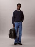 Black Coated Canvas Emblem Logo Backpack  Men