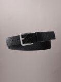 Black Leather Emblem Print Roller Buckle Belt  Men