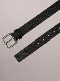 Black Leather Emblem Print Roller Buckle Belt  Men
