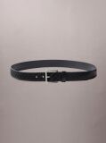 Black Leather Emblem Print Roller Buckle Belt  Men