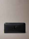 Black Bold Monogram Long Zip Wallet  Women