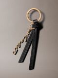 Black Leather Knotted Tassel Logo Bag Charm  Women