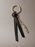 Black Leather Knotted Tassel Logo Bag Charm  Women