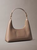 Beige Embossed Logo Shoulder Bag  Women