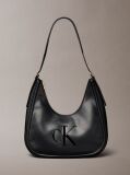 Black Soft Touch Crescent Logo Hobo Bag  Women