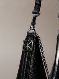Black Pebbled Jewellery Chain Hobo Bag  Women