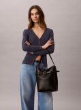 Black Buckle Laptop Bucket Bag  Women