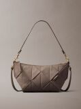 Brown Sueded Woven Panel Shoulder Bag  Women