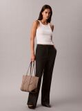 Brown Sueded Woven Panel Tote Bag  Women
