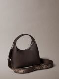 Brown Logo Strap Textured Crossbody Bag  Women