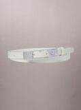 White CK Monogram Elongated Buckle Leather Belt  Women