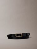 Black Leather Enamel Plaque Buckle Belt  Women
