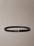 Black Leather Enamel Plaque Buckle Belt  Women