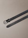Black Leather Emblem Print Rounded Buckle Belt  Women